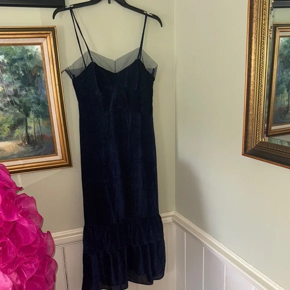 Fendi tulle-trimmed devoré-velvet dress Elegant Navy Blue Velvet Dress Size M 44 - Picture 6 of 11